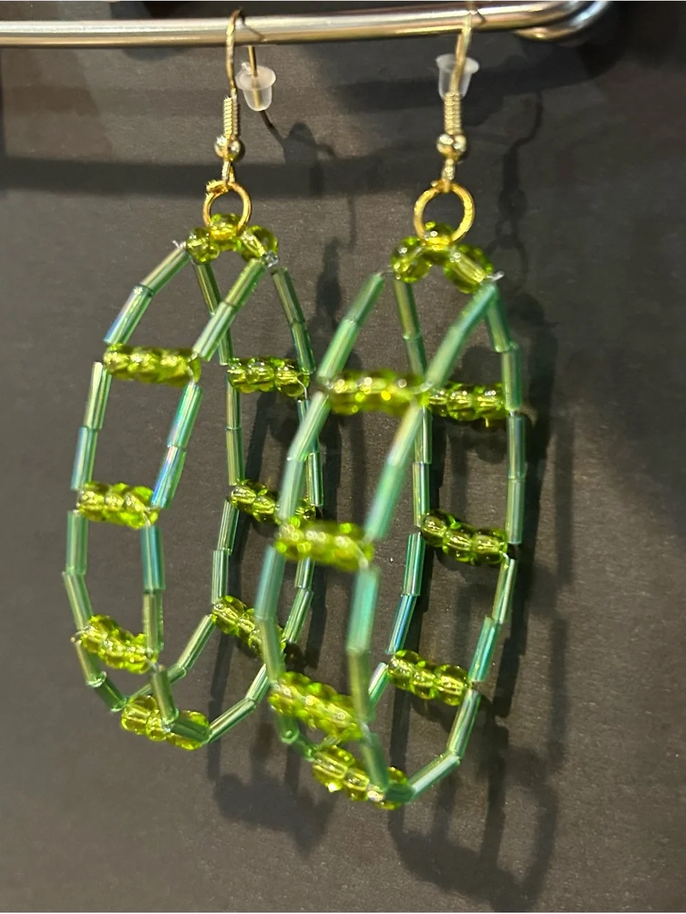 Handmade Green Beaded Earrings - Picture 5 of 5